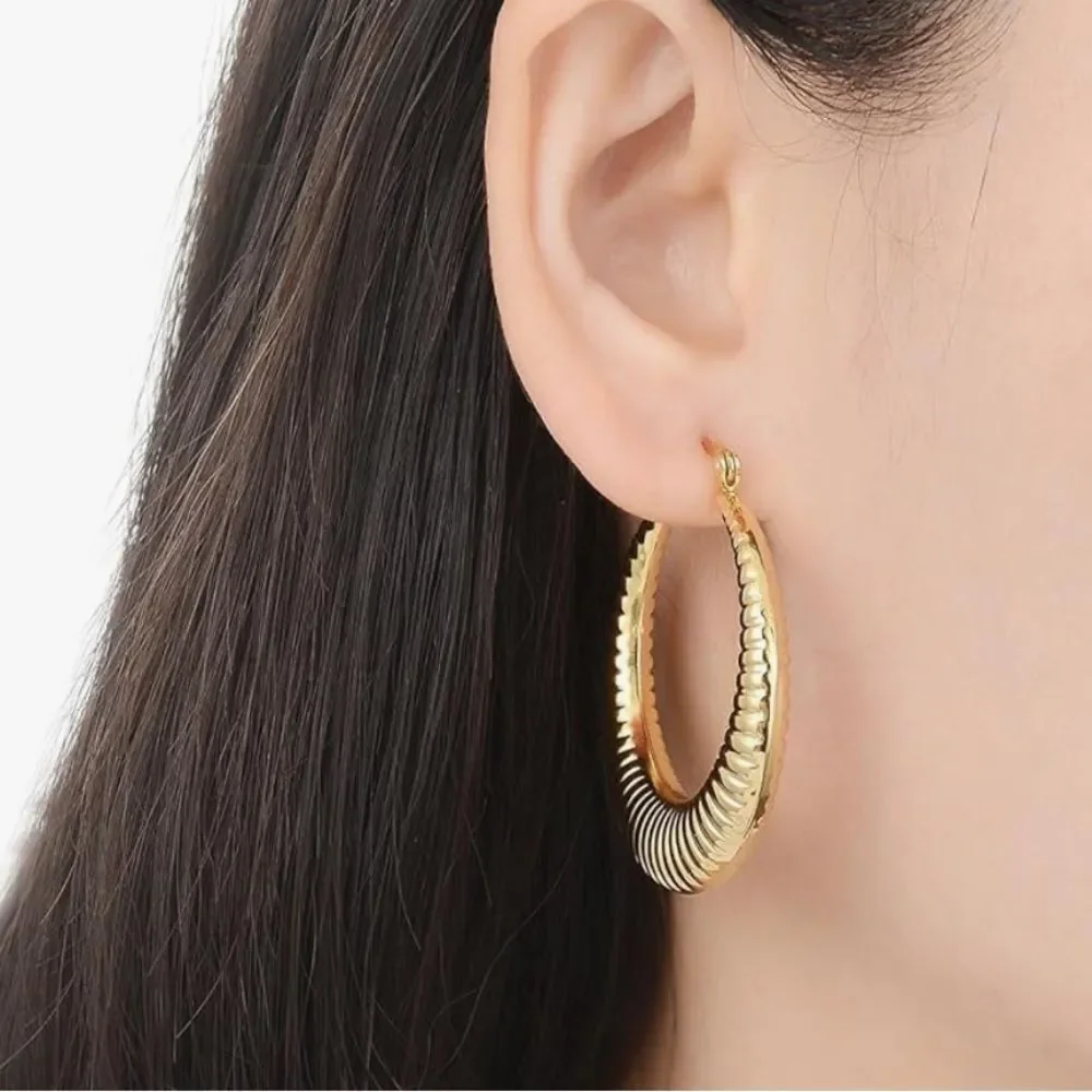 NEW Stainless Steel Gold Large Hollow Hoops Earrings